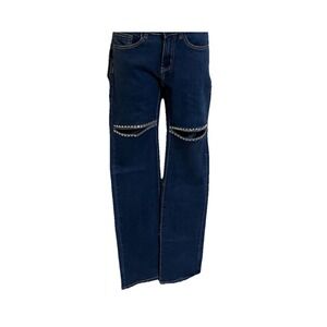 NWT!Bebe Medium Denim Mid‎ Rise Skinny Leg Bling Rhinestone Logo Jeans Size 0